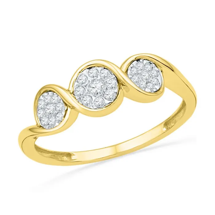 Rings gndatlanta 10k Yellow Gold Round Diamond Triple Cluster Ring 16 Cttw Rings gndatlanta 10k Yellow Gold Round Diamond Triple Cluster Ring 16 Cttw
