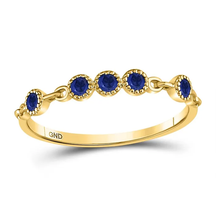Rings gndatlanta 10kt Yellow Gold Round Blue Sapphire Dot Stackable Band Ring 15 Cttw Rings gndatlanta 10kt Yellow Gold Round Blue Sapphire Dot Stackable Band Ring 15 Cttw