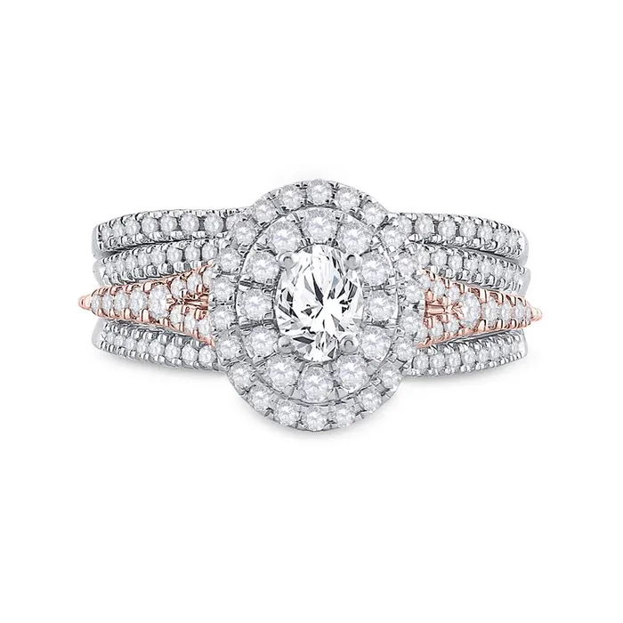 Rings gndatlanta 14k Twotone Gold Oval Diamond Bridal Wedding Ring Set 1 Cttw Certified