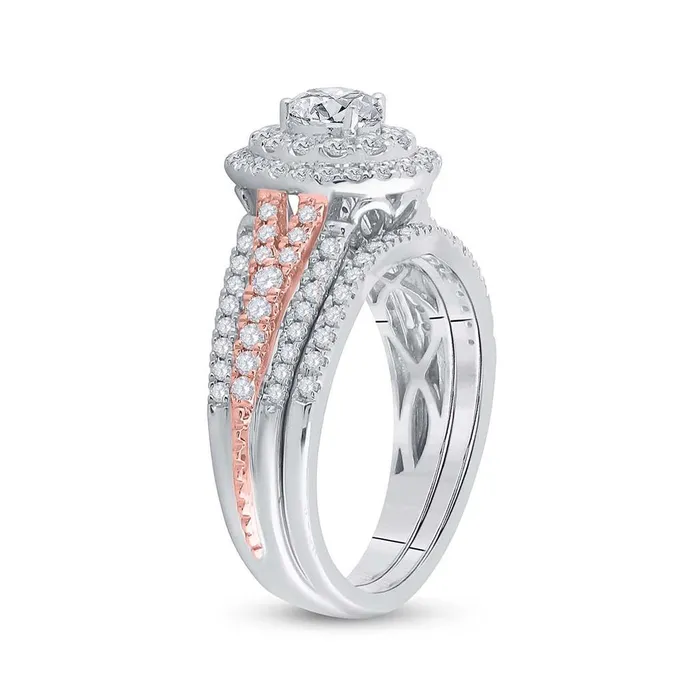 Rings gndatlanta 14k Twotone Gold Oval Diamond Bridal Wedding Ring Set 1 Cttw Certified