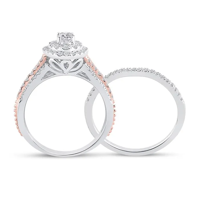 Rings gndatlanta 14k Twotone Gold Oval Diamond Bridal Wedding Ring Set 1 Cttw Certified