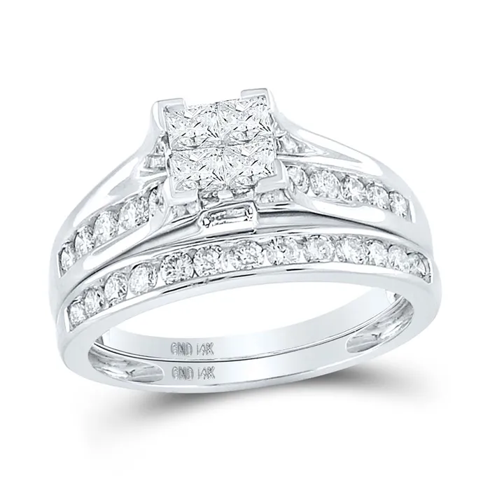 Rings gndatlanta 14k White Gold Princess Diamond Bridal Wedding Ring Set 1 Cttw Size 6