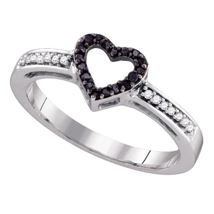 Rings gndatlanta 14k White Gold Round Black Diamond Simple Heart Ring 18 Cttw Rings gndatlanta 14k White Gold Round Black Diamond Simple Heart Ring 18 Cttw