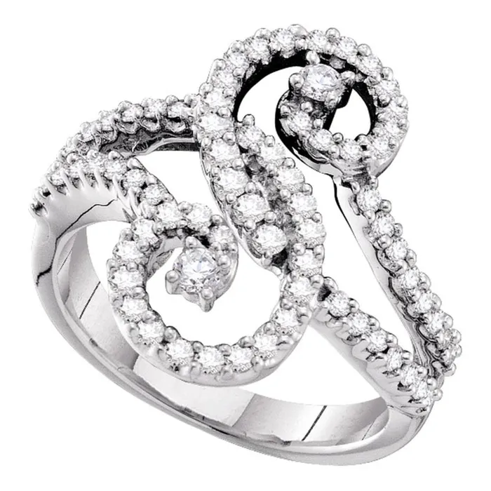 Rings gndatlanta 14k White Gold Round Diamond Double Swirl Curl Fashion Ring 34 Cttw Rings gndatlanta 14k White Gold Round Diamond Double Swirl Curl Fashion Ring 34 Cttw