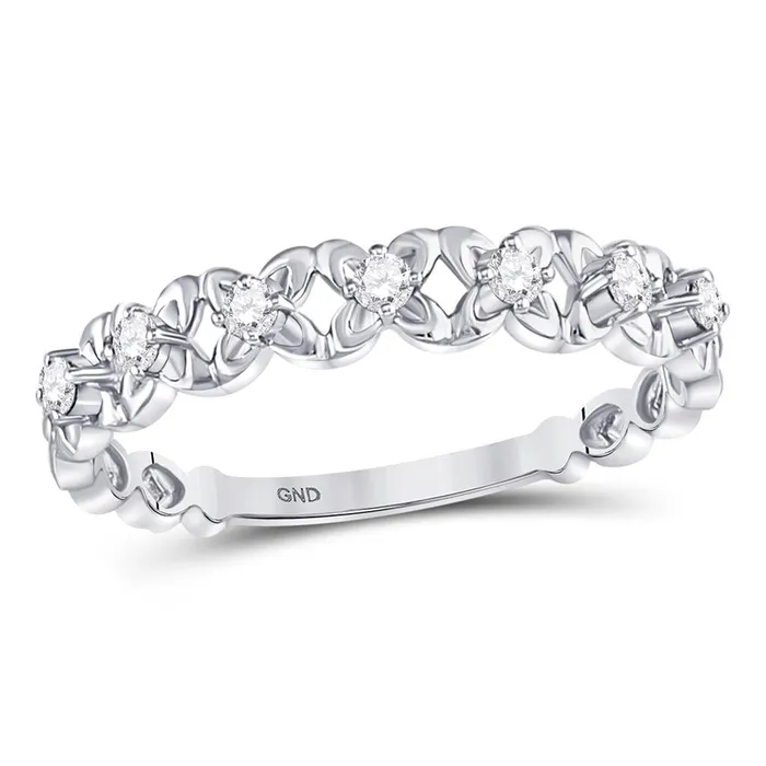 Rings gndatlanta 14k White Gold Round Diamond Flower Petal Stackable Band Ring 16 Cttw Rings gndatlanta 14k White Gold Round Diamond Flower Petal Stackable Band Ring 16 Cttw