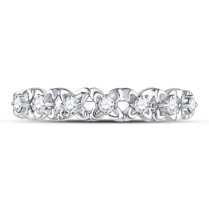 Rings gndatlanta 14k White Gold Round Diamond Flower Petal Stackable Band Ring 16 Cttw