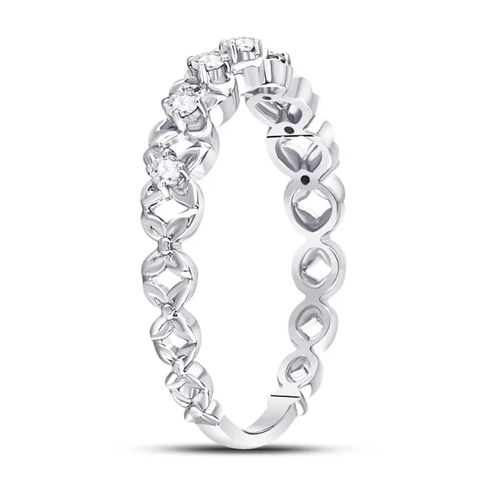 Rings gndatlanta 14k White Gold Round Diamond Flower Petal Stackable Band Ring 16 Cttw