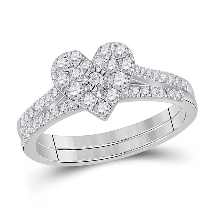 Rings gndatlanta 14k White Gold Round Diamond Heart Bridal Wedding Ring Set 12 Cttw Rings gndatlanta 14k White Gold Round Diamond Heart Bridal Wedding Ring Set 12 Cttw