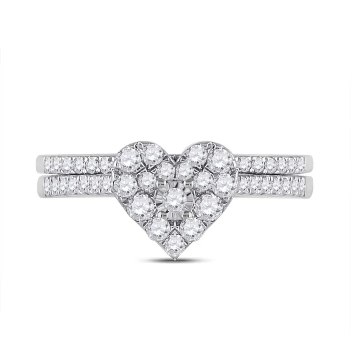 Rings gndatlanta 14k White Gold Round Diamond Heart Bridal Wedding Ring Set 12 Cttw