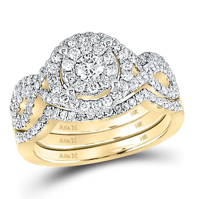 Rings gndatlanta 14k Yellow Gold Round Diamond 3Piece Bridal Wedding Ring Set 1 Cttw Rings gndatlanta 14k Yellow Gold Round Diamond 3Piece Bridal Wedding Ring Set 1 Cttw
