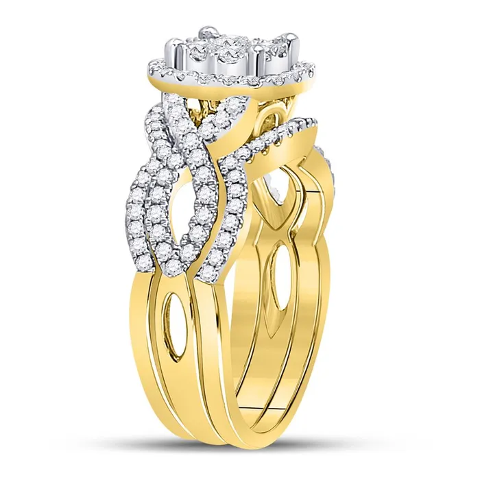 Rings gndatlanta 14k Yellow Gold Round Diamond 3Piece Bridal Wedding Ring Set 1 Cttw