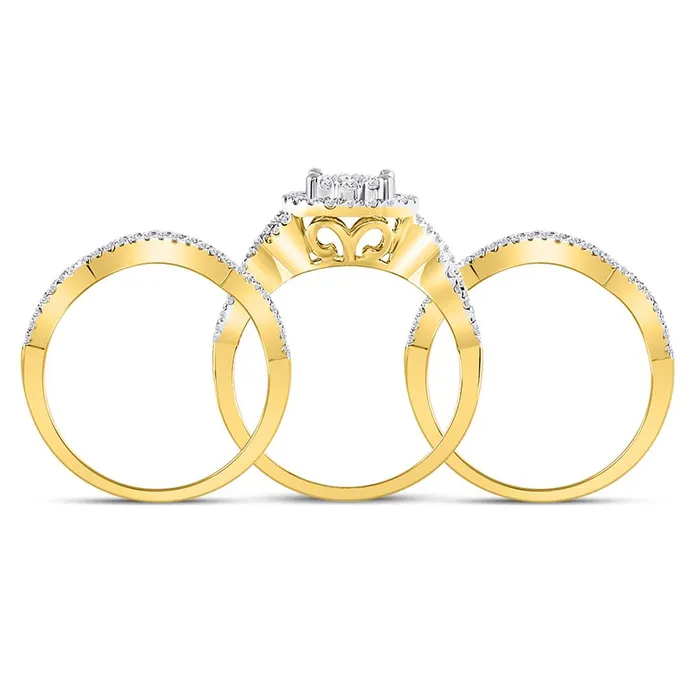 Rings gndatlanta 14k Yellow Gold Round Diamond 3Piece Bridal Wedding Ring Set 1 Cttw