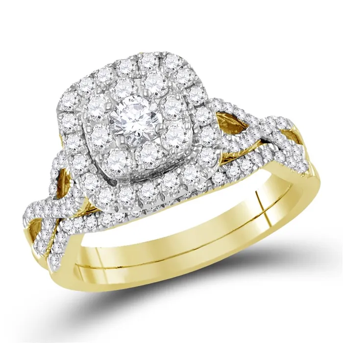 Rings gndatlanta 14k Yellow Gold Round Diamond Bridal Wedding Ring Set 1 Cttw Certified