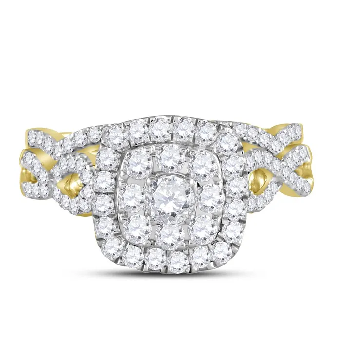 Rings gndatlanta 14k Yellow Gold Round Diamond Bridal Wedding Ring Set 1 Cttw Certified