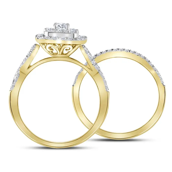Rings gndatlanta 14k Yellow Gold Round Diamond Bridal Wedding Ring Set 1 Cttw Certified