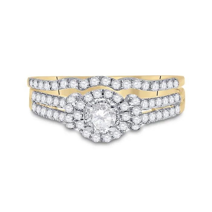 Rings gndatlanta 14k Yellow Gold Round Diamond Halo Bridal Wedding Ring Set 58 Cttw Rings gndatlanta 14k Yellow Gold Round Diamond Halo Bridal Wedding Ring Set 58 Cttw