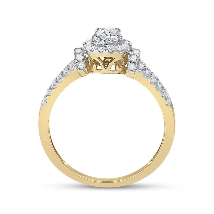 Rings gndatlanta 14k Yellow Gold Round Diamond Halo Bridal Wedding Ring Set 58 Cttw