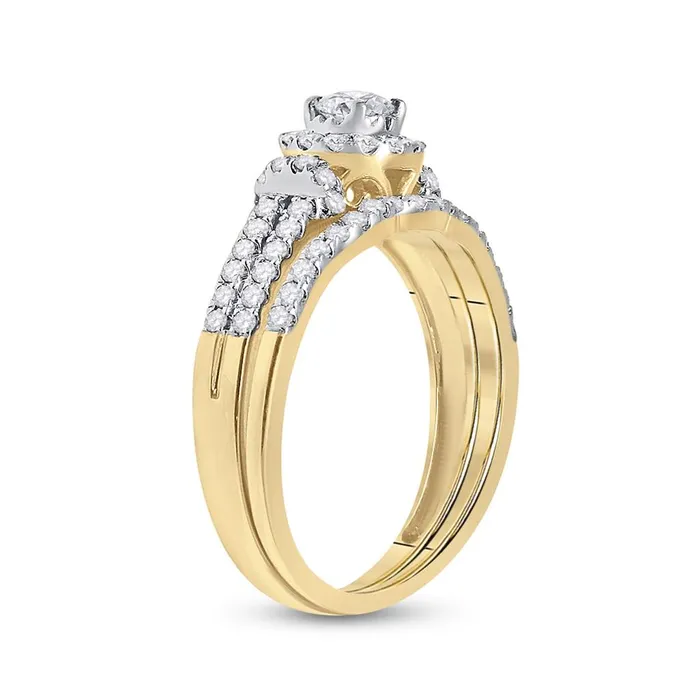 Rings gndatlanta 14k Yellow Gold Round Diamond Halo Bridal Wedding Ring Set 58 Cttw