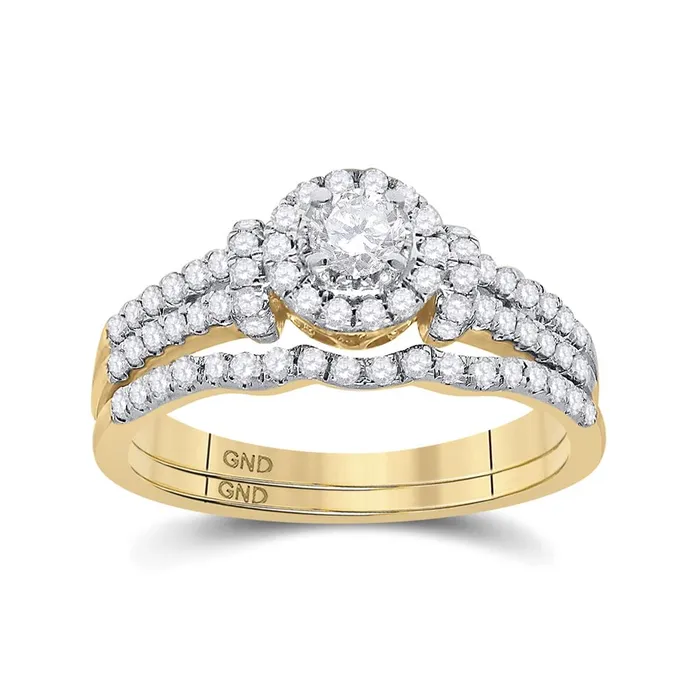 Rings gndatlanta 14k Yellow Gold Round Diamond Halo Bridal Wedding Ring Set 58 Cttw
