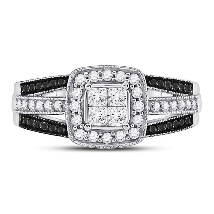 Rings gndatlanta 14kt White Gold Princess Black Diamond Cluster Ring 58 Cttw Rings gndatlanta 14kt White Gold Princess Black Diamond Cluster Ring 58 Cttw