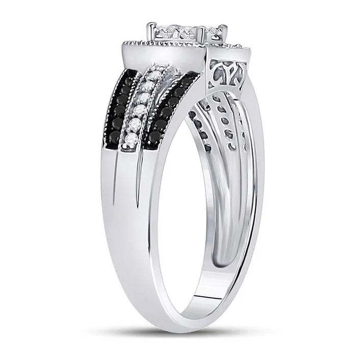 Rings gndatlanta 14kt White Gold Princess Black Diamond Cluster Ring 58 Cttw