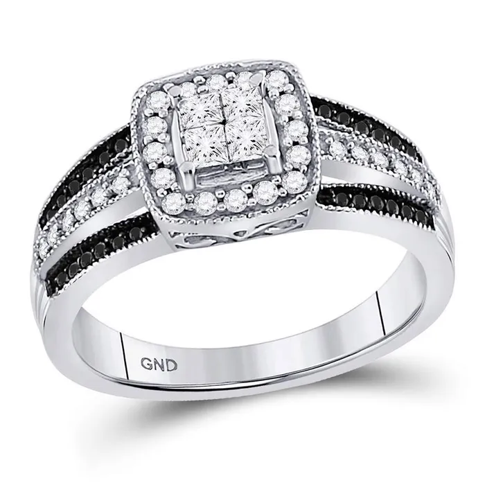 Rings gndatlanta 14kt White Gold Princess Black Diamond Cluster Ring 58 Cttw