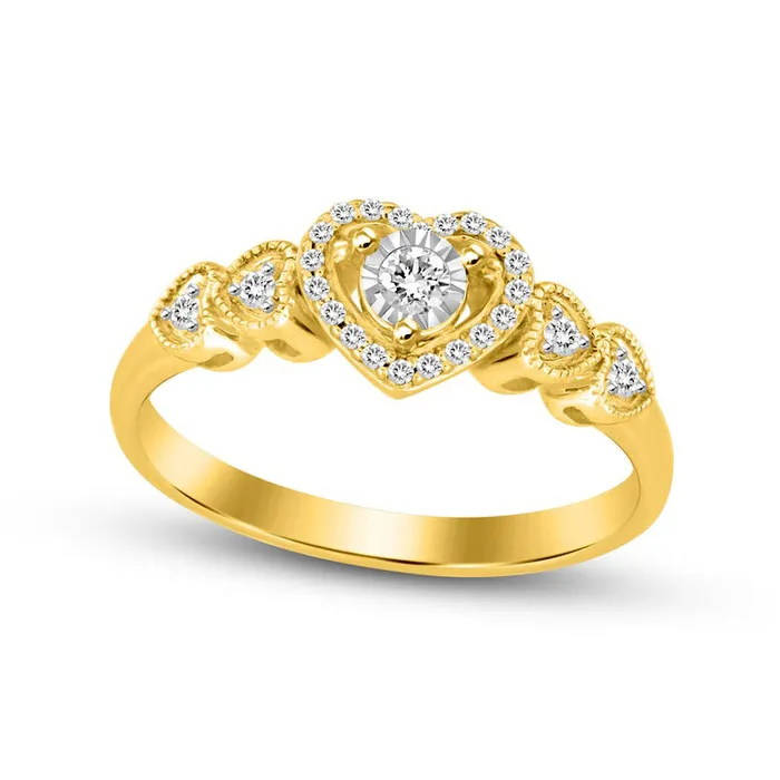 Rings Goldia 017 CT TW Natural Diamond Five Heart Promise Ring in Solid 10K Yellow Gold Rings Goldia 017 CT TW Natural Diamond Five Heart Promise Ring in Solid 10K Yellow Gold