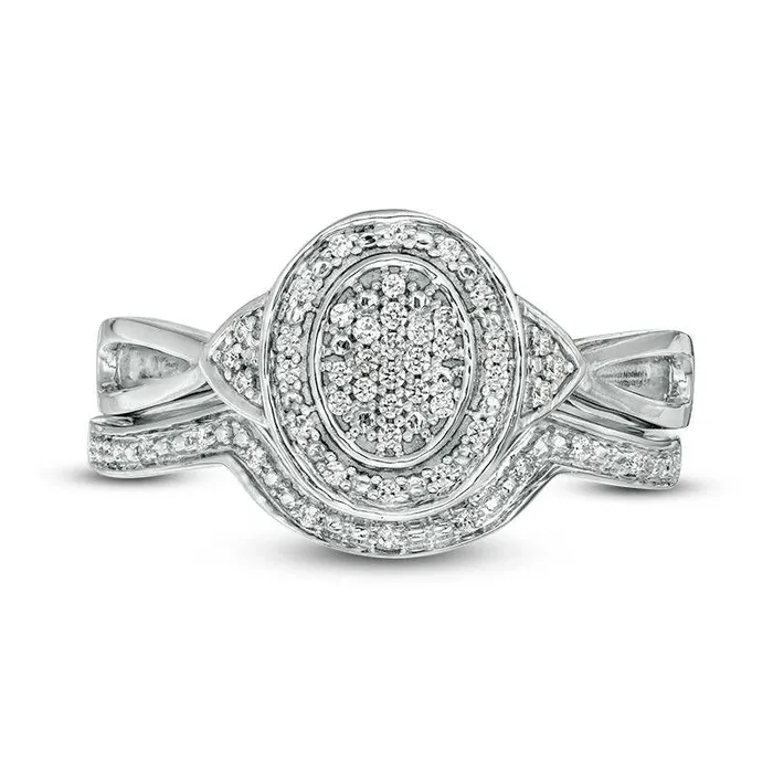 Rings Goldia 017 CT TW Oval Composite Natural Diamond Frame TriSides Bridal Engagement Ring Set in Sterling Silver Rings Goldia 017 CT TW Oval Composite Natural Diamond Frame TriSides Bridal Engagement Ring Set in Sterling Silver