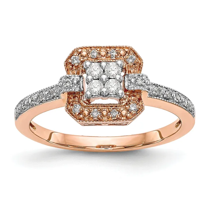 Rings Goldia 020ct CZ Solid Real 14K Rose Gold Complete Cluster Engagement Ring Rings Goldia 020ct CZ Solid Real 14K Rose Gold Complete Cluster Engagement Ring