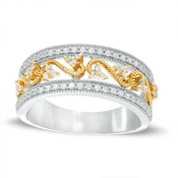 Rings Goldia 033 CT TW Natural Diamond Scroll Filigree Antique VintageStyle Band in Solid 10K TwoTone Gold Rings Goldia 033 CT TW Natural Diamond Scroll Filigree Antique VintageStyle Band in Solid 10K TwoTone Gold