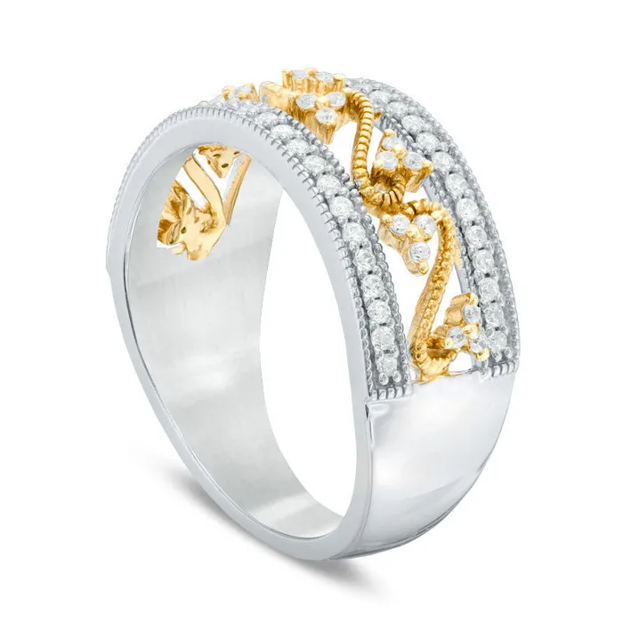 Rings Goldia 033 CT TW Natural Diamond Scroll Filigree Antique VintageStyle Band in Solid 10K TwoTone Gold Rings Goldia 033 CT TW Natural Diamond Scroll Filigree Antique VintageStyle Band in Solid 10K TwoTone Gold