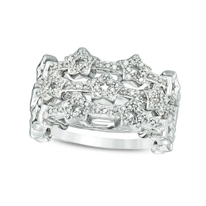 Rings Goldia 033 CT TW Natural Diamond Star Outline Three Piece Stackable Band Set in Sterling Silver