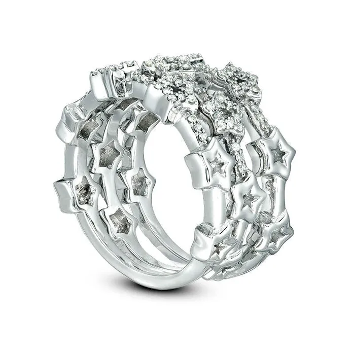 Rings Goldia 033 CT TW Natural Diamond Star Outline Three Piece Stackable Band Set in Sterling Silver Rings Goldia 033 CT TW Natural Diamond Star Outline Three Piece Stackable Band Set in Sterling Silver