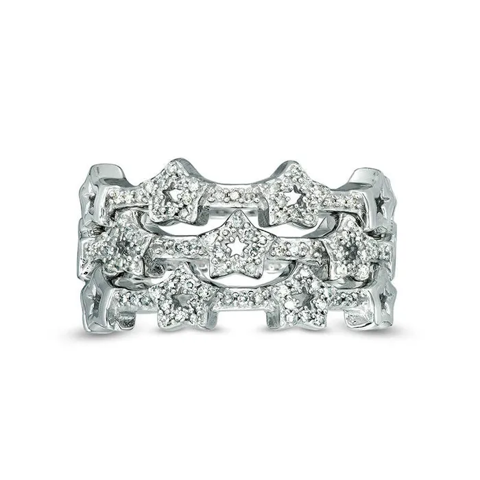 Rings Goldia 033 CT TW Natural Diamond Star Outline Three Piece Stackable Band Set in Sterling Silver Rings Goldia 033 CT TW Natural Diamond Star Outline Three Piece Stackable Band Set in Sterling Silver