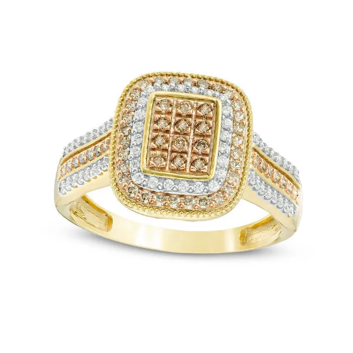 Rings Goldia 050 CT TW Champagne Composite Natural Diamond Double Rectangle Antique VintageStyle Frame Engagement Ring in Solid 10K Yellow Gold Rings Goldia 050 CT TW Champagne Composite Natural Diamond Double Rectangle Antique VintageStyle Frame Engagement Ring in Solid 10K Yellow Gold