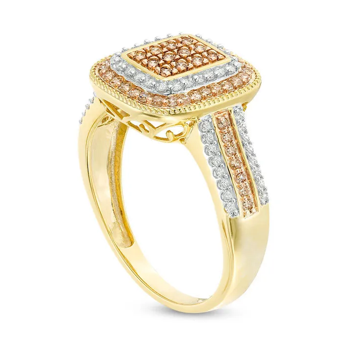 Rings Goldia 050 CT TW Champagne Composite Natural Diamond Double Rectangle Antique VintageStyle Frame Engagement Ring in Solid 10K Yellow Gold Rings Goldia 050 CT TW Champagne Composite Natural Diamond Double Rectangle Antique VintageStyle Frame Engagement Ring in Solid 10K Yellow Gold