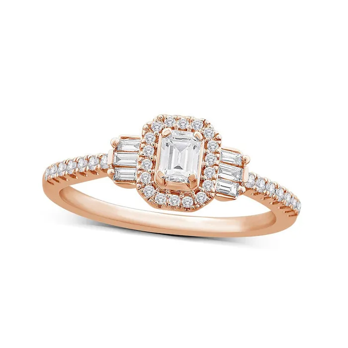Rings Goldia 050 CT TW EmeraldCut Natural Diamond Frame with Collar Engagement Ring in Solid 14K Rose Gold Rings Goldia 050 CT TW EmeraldCut Natural Diamond Frame with Collar Engagement Ring in Solid 14K Rose Gold