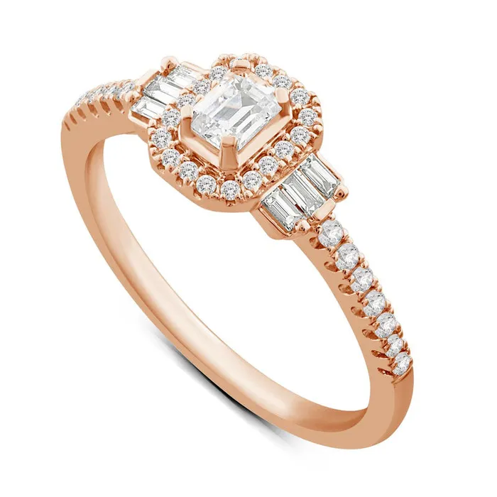Rings Goldia 050 CT TW EmeraldCut Natural Diamond Frame with Collar Engagement Ring in Solid 14K Rose Gold Rings Goldia 050 CT TW EmeraldCut Natural Diamond Frame with Collar Engagement Ring in Solid 14K Rose Gold