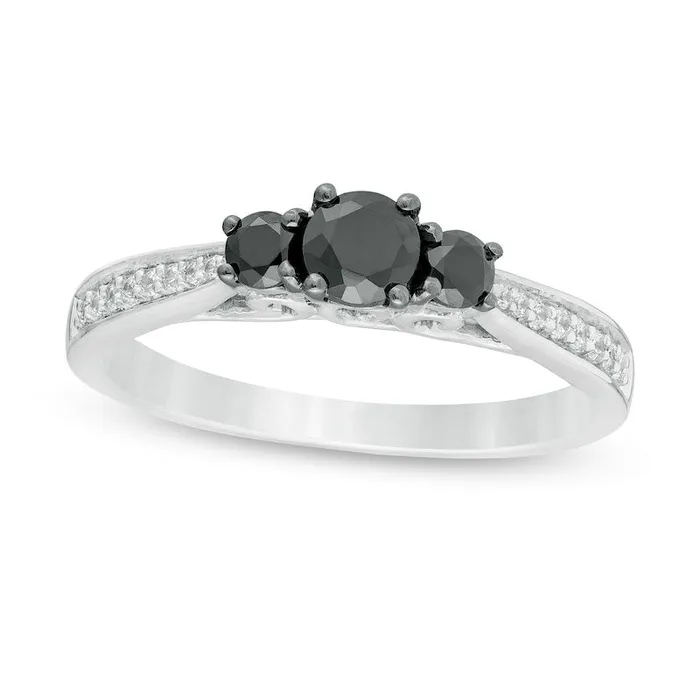 Rings Goldia 050 CT TW Enhanced Black and White Natural Diamond Three Stone Engagement Ring in Sterling Silver Rings Goldia 050 CT TW Enhanced Black and White Natural Diamond Three Stone Engagement Ring in Sterling Silver