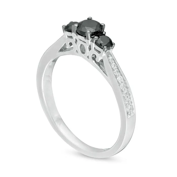 Rings Goldia 050 CT TW Enhanced Black and White Natural Diamond Three Stone Engagement Ring in Sterling Silver Rings Goldia 050 CT TW Enhanced Black and White Natural Diamond Three Stone Engagement Ring in Sterling Silver