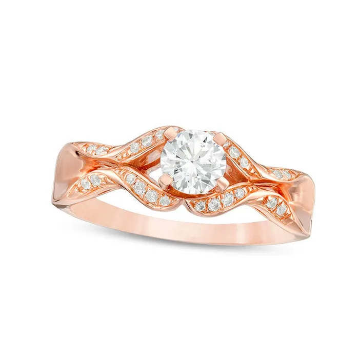 Rings Goldia 063 CT TW Natural Diamond Ribbon Shank Engagement Ring in Solid 14K Rose Gold Rings Goldia 063 CT TW Natural Diamond Ribbon Shank Engagement Ring in Solid 14K Rose Gold