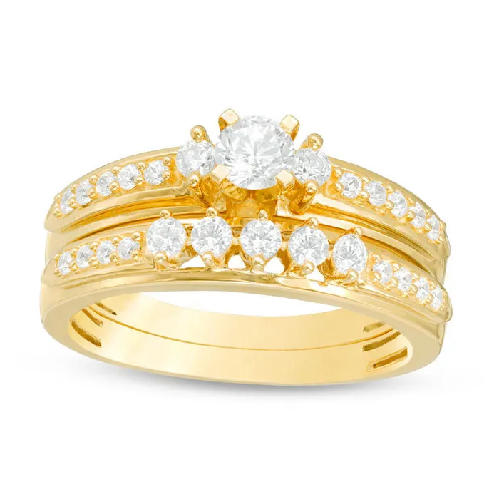 Rings Goldia 063 CT TW Natural Diamond Three Stone Bridal Engagement Ring Set in Solid 14K Gold Rings Goldia 063 CT TW Natural Diamond Three Stone Bridal Engagement Ring Set in Solid 14K Gold