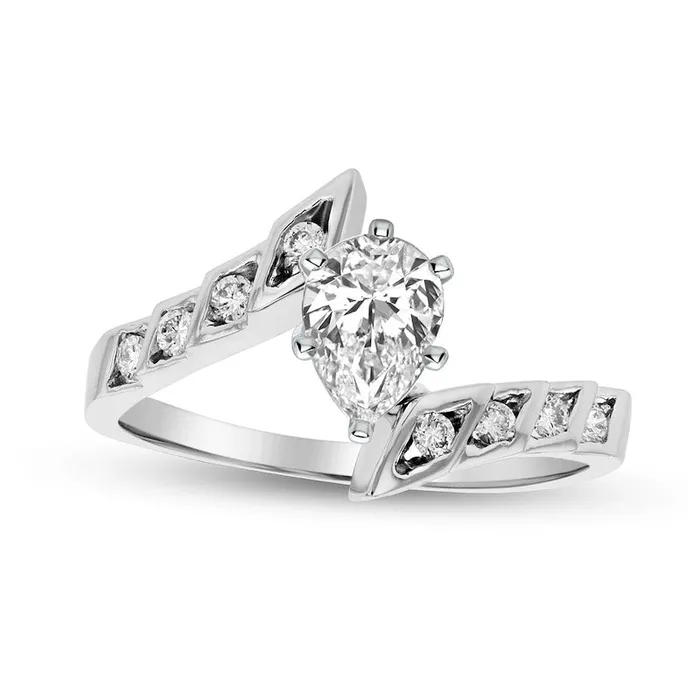 Rings Goldia 088 CT TW PearShaped Natural Diamond Bypass Engagement Ring in Solid 14K White Gold ISI2 Rings Goldia 088 CT TW PearShaped Natural Diamond Bypass Engagement Ring in Solid 14K White Gold ISI2