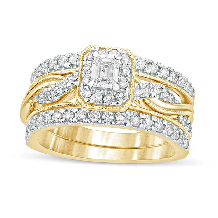 Rings Goldia 10 CT TW EmeraldCut Natural Diamond Frame Twist Shank Antique VintageStyle Bridal Engagement Ring Set in Solid 14K Gold Rings Goldia 10 CT TW EmeraldCut Natural Diamond Frame Twist Shank Antique VintageStyle Bridal Engagement Ring Set in Solid 14K Gold
