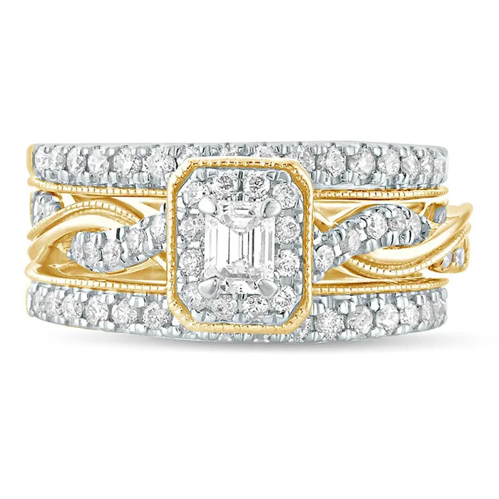 Rings Goldia 10 CT TW EmeraldCut Natural Diamond Frame Twist Shank Antique VintageStyle Bridal Engagement Ring Set in Solid 14K Gold Rings Goldia 10 CT TW EmeraldCut Natural Diamond Frame Twist Shank Antique VintageStyle Bridal Engagement Ring Set in Solid 14K Gold