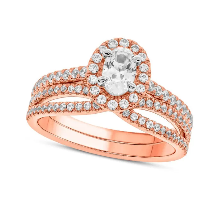 Rings Goldia 10 CT TW Oval Natural Diamond Frame Crossover Bridal Engagement Ring Set in Solid 10K Rose Gold Rings Goldia 10 CT TW Oval Natural Diamond Frame Crossover Bridal Engagement Ring Set in Solid 10K Rose Gold