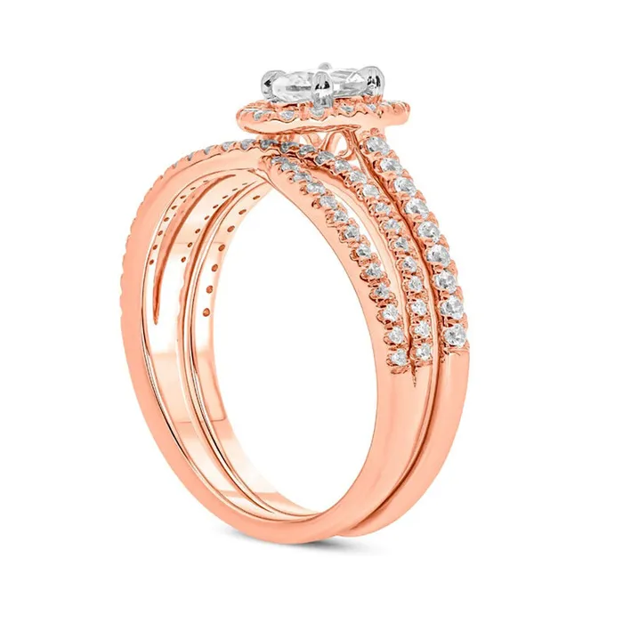 Rings Goldia 10 CT TW Oval Natural Diamond Frame Crossover Bridal Engagement Ring Set in Solid 10K Rose Gold Rings Goldia 10 CT TW Oval Natural Diamond Frame Crossover Bridal Engagement Ring Set in Solid 10K Rose Gold