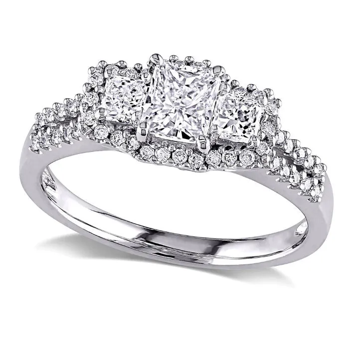 Rings Goldia 10 CT TW RadiantCut Natural Diamond Three Stone Frame Engagement Ring in Solid 14K White Gold Rings Goldia 10 CT TW RadiantCut Natural Diamond Three Stone Frame Engagement Ring in Solid 14K White Gold