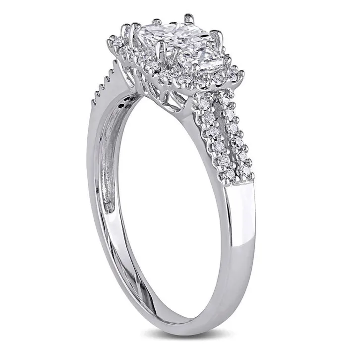 Rings Goldia 10 CT TW RadiantCut Natural Diamond Three Stone Frame Engagement Ring in Solid 14K White Gold Rings Goldia 10 CT TW RadiantCut Natural Diamond Three Stone Frame Engagement Ring in Solid 14K White Gold
