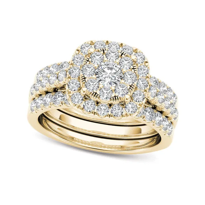Rings Goldia 15 CT TW Composite Natural Diamond Frame Three Piece Bridal Engagement Ring Set in Solid 14K Gold Rings Goldia 15 CT TW Composite Natural Diamond Frame Three Piece Bridal Engagement Ring Set in Solid 14K Gold